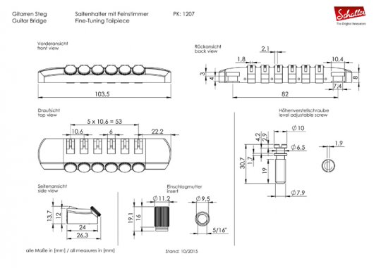 Guitar Fine tuning tail piece Gold 